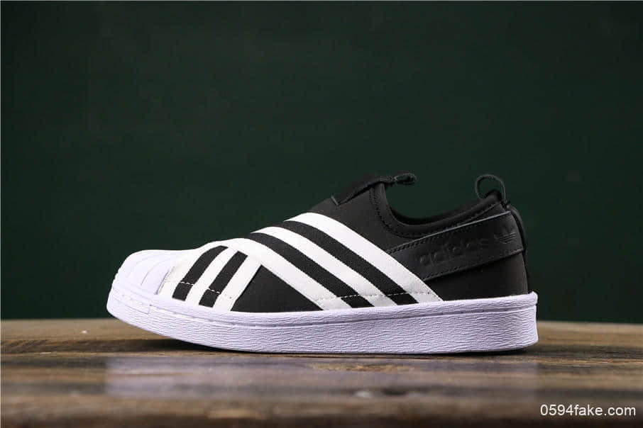 阿迪达斯Adidas SUPERSTAR SLIP ON W S贝壳头情侣休闲交叉绑带条纹配毒标实体店可充正 货号：AC8582