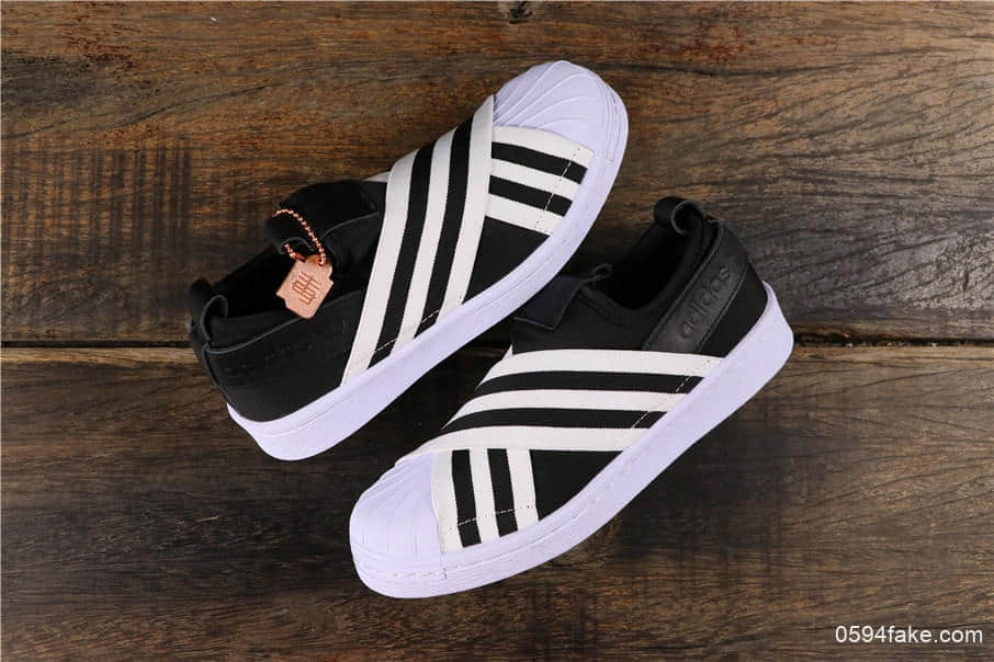 阿迪达斯Adidas SUPERSTAR SLIP ON W S贝壳头情侣休闲交叉绑带条纹配毒标实体店可充正 货号：AC8582