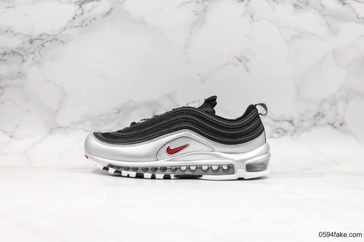 耐克Nike Air Max 97 QS Metallic Pack纯原版本重金属复古气垫百搭休闲运动慢跑鞋银黑红子弹男女鞋最高品质正确细节版本 货号：AT5458-001