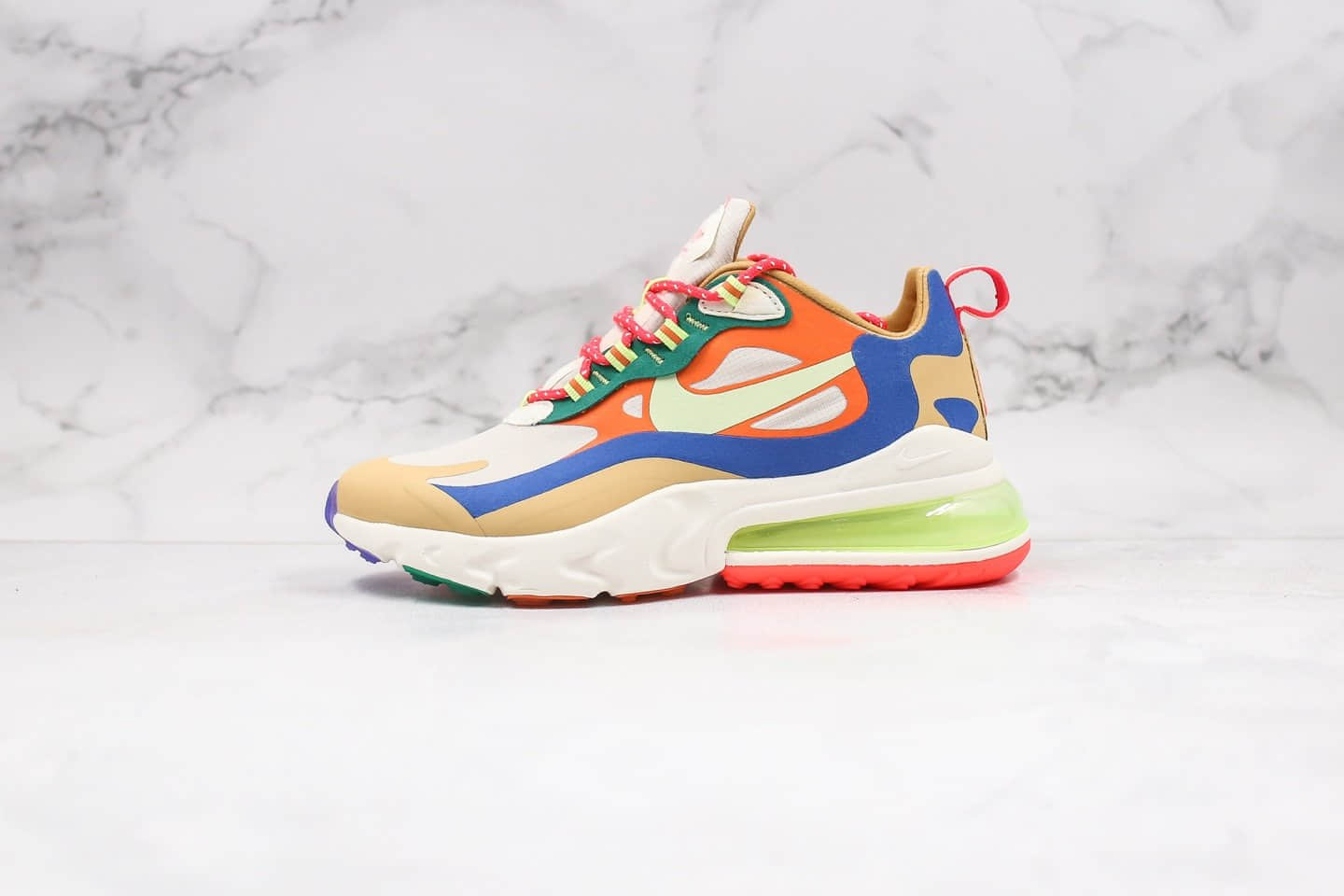 耐克Nike Air Max 270 React Bauhaus纯原版本半掌气垫鞋Max270棕橙亮蓝色内置真小潘气垫 货号：CQ4805-071