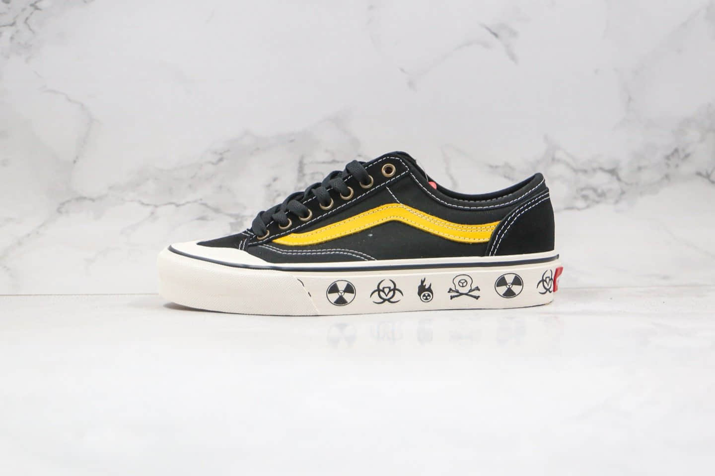 万斯Vans Style 36 Decon SF公司级版本低帮生化涂鸦黑金色半月包头骷髅硫化板鞋原盒原标