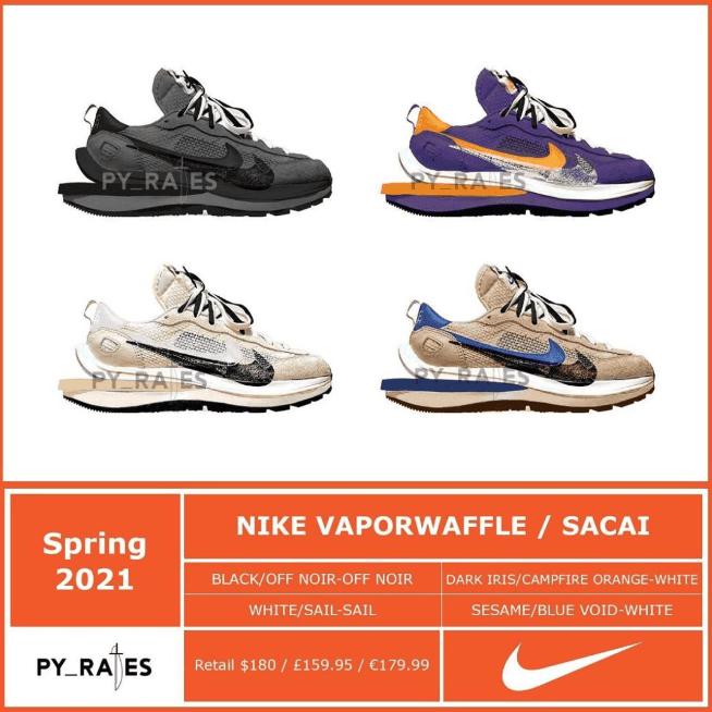 四双 sacai x Nike VaporWaffle新配色曝光！还有经典湖人装扮！