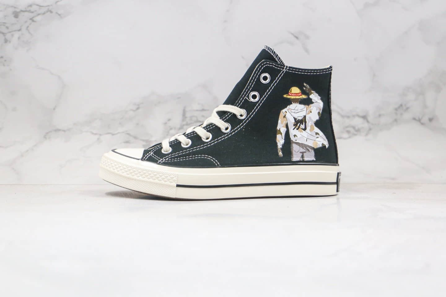 匡威Converse Chuck 70S公司级版本高帮海贼王3.0路飞背影卡通漫画印花图案黑色帆布鞋原长硫化大底 货号：167353C