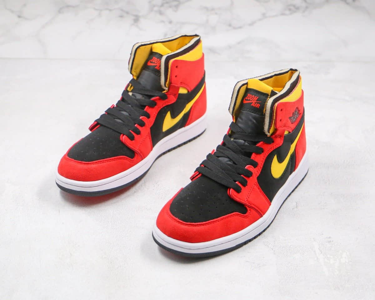 乔丹Air Jordan 1 Zoom Comfort Chile Red纯原版本高帮AJ1解构黑红色黄勾拼色原楦头纸板打造 货号：CT0978-006