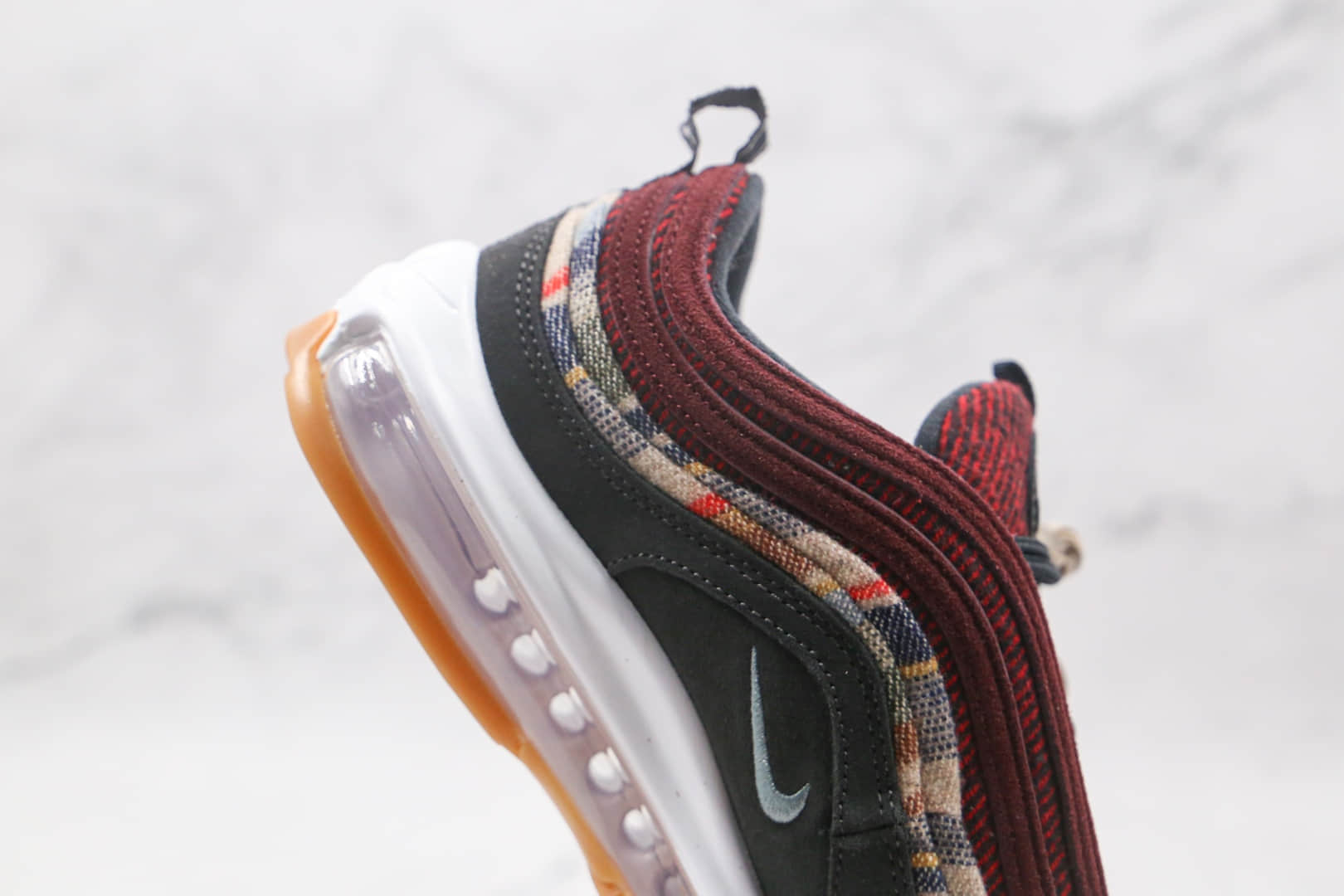 耐克Nike Air Max 97纯原版本酒红格子色Max97子弹气垫鞋真小潘气垫 货号：DC3494-993