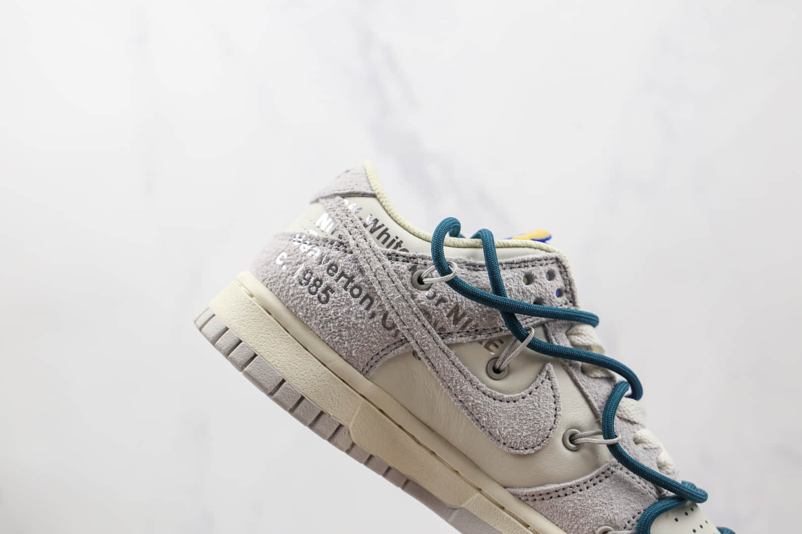 耐克Nike Dunk Low 50 x Off-White联名款纯原版本低帮DUNK麂皮灰白绿色板鞋原楦头纸板打造 货号：DJ0950-111