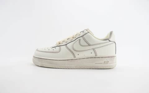 耐克Nike Air Force 1 Low纯原版本空军一号AF1白黑缝线做旧板鞋 莆田耐克档口 货号：315122-333