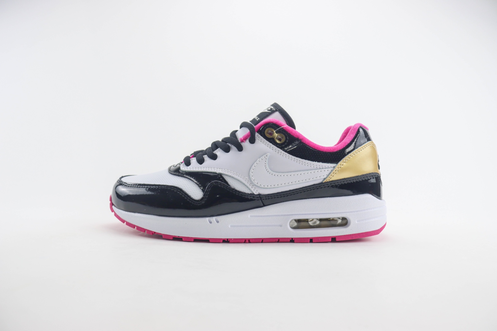 耐克Nike Air Max 1纯原版本Max1漆皮黑粉复古气垫跑鞋 莆田耐克工厂 货号：HJ3966-110