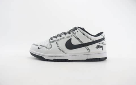 耐克Stussy x Nike Dunk Low纯原版本斯图西联名Dunk白黑缝线板鞋 莆田天花板Dunk 货号：FC1688-137