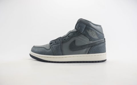 乔丹Air Jordan 1 Mid纯原版本太空灰AJ1爆裂纹中帮板鞋 莆田AJ货源 货号：FJ3448-001