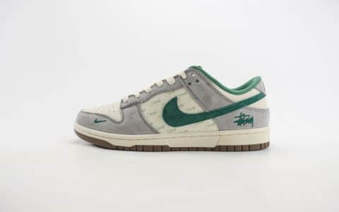 耐克Stussy x Nike SB Dunk Low纯原版本斯图西联名SB Dunk白灰绿双勾板鞋 莆田复刻鞋货源 货号：CF3688-007