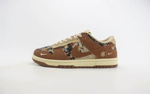 耐克Nike SB Dunk Low x CLOT联名款低帮DUNK棕彩涂鸦板鞋 莆田DUNK货源 货号：XB3802-356