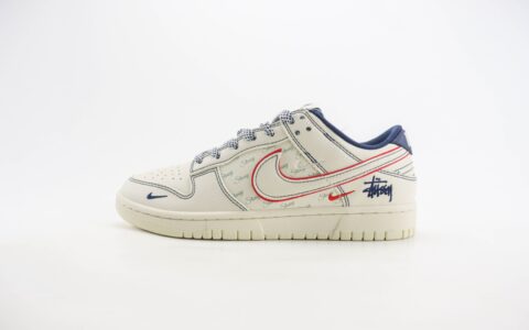 耐克Stussy x Nike Dunk Low纯原版本斯图西联名Dunk兔八哥米红蓝板鞋 莆田耐克工厂 货号：XY1688-012