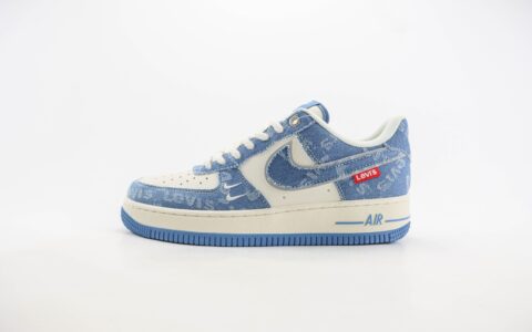 耐克Nike Air Force 1纯原版本空军一号AF1李维斯联名米白牛仔蓝板鞋 莆田耐克货源 货号：SJ6698-003