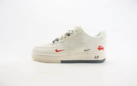 耐克Stussy x Nike Air Force 1纯原版本斯图西联名空军一号AF1白灰红板鞋 莆田天花板AF1 货号：XZ6188-015