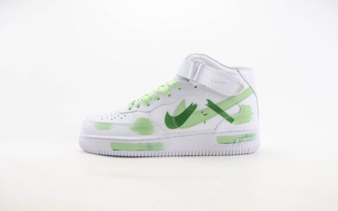 耐克Nike Air Force 1 Mid纯原版本空军一号中帮AF1白绿涂鸦断勾板鞋 莆田耐克货源 货号：CW2289-111